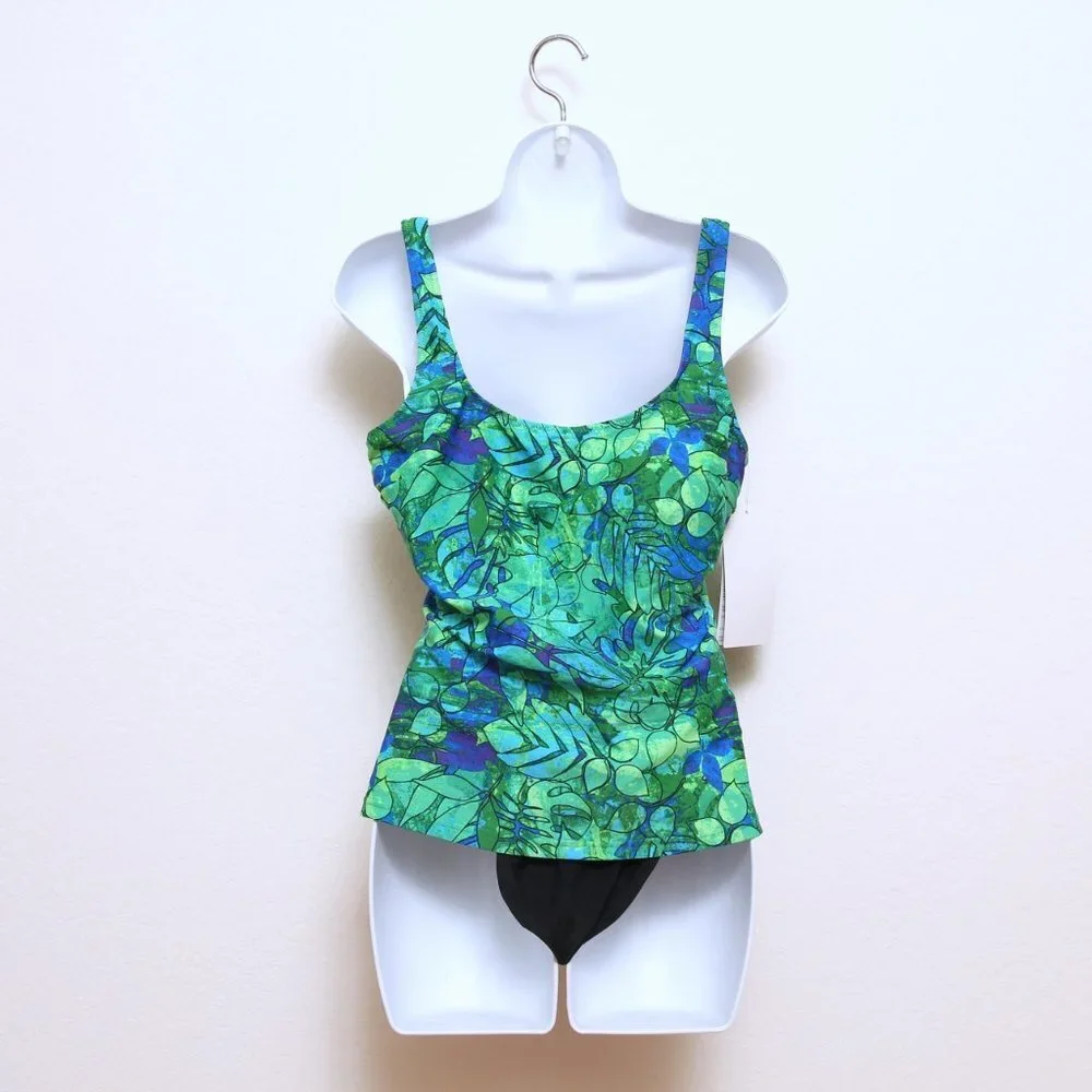 NWT Gottex Green and Blue Floral Tankini Top with Black Brief 12 swimwear - Picture 3 of 14